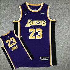 NBA Lakers 24 Lebron James Purple With Black KB Patch Men Jersey