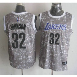NBA Lakers 32 Magic Johnson Gray City Luminous Men Jersey