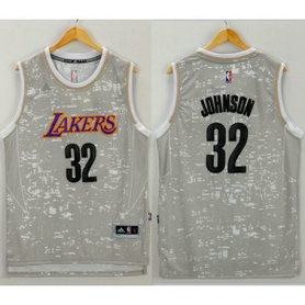 NBA Lakers 32 Magic Johnson Grey City Light Men Jersey
