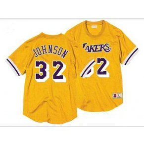 NBA Lakers 32 Magic Johnson Mitchell & Ness Yellow Mesh Men Jersey