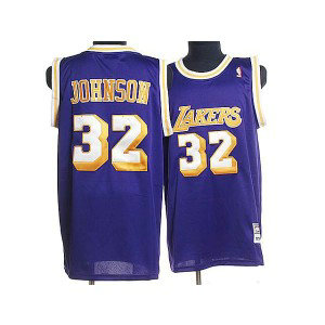 NBA Lakers 32 Magic Johnson Purple Throwback Men Jersey
