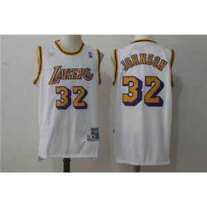 NBA Lakers 32 Magic Johnson White Throwback Men Jersey