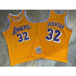 NBA Lakers 32 Magic Johnson Yellow 1984-85 Hardwood Classics Men Jersey