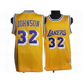 NBA Lakers 32 Magic Johnson Yellow Throwback Men Jersey
