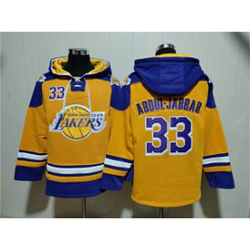 NBA Lakers 33 Kareem Abdul-Jabbar Yellow Lace-Up Pullover Hoodie