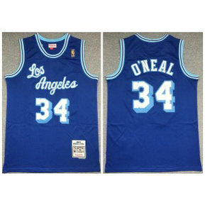 NBA Lakers 34 Shaquille O'Neal Blue Hardwood Classics Mesh Men Jersey