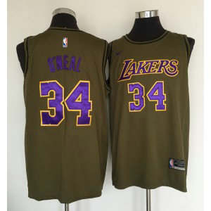 NBA Lakers 34 Shaquille O'Neal Olive Nike Swingman Men Jersey