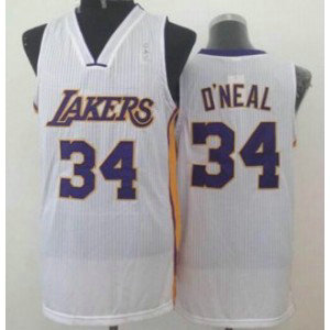 NBA Lakers 34 Shaquille O'Neal White Throwback Men Jersey