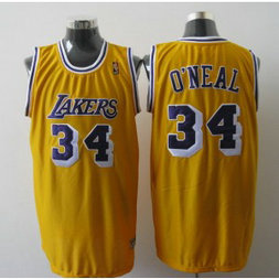 NBA Lakers 34 Shaquille O'Neal Yellow Men Jersey
