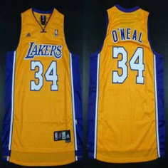 NBA Lakers 34 Shaquille O'Neal Yellow Throwback Men Jersey