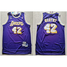 NBA Lakers 42 James Worthy Purple Hardwood Classics Men Jersey