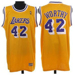 NBA Lakers 42 James Worthy Yellow Throwback Men Jersey