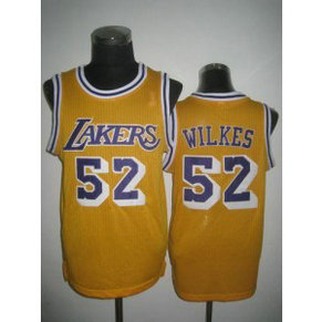 NBA Lakers 52 Jamaal Wilkes Yellow Throwback Men Jersey