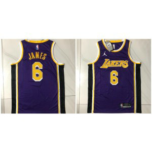 NBA Lakers 6 James Purple Gold Jordan Men Jersey