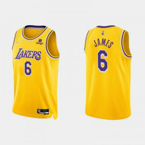 NBA Lakers 6 James Yelllow 2021-22 New Season Nike Men Jersey