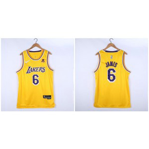 NBA Lakers 6 James Yellow 75th Anniversary Men Jersey
