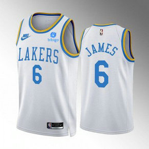 NBA Lakers 6 LeBron James 2022-23 White Classic Edition Nike Men Jersey