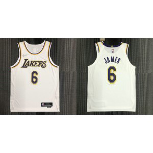 NBA Lakers 6 LeBron James White New AU Style Men Jersey
