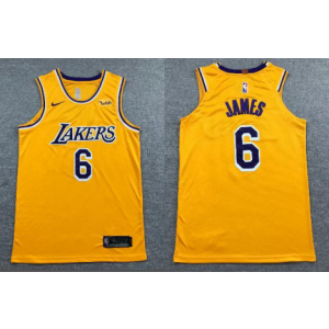 NBA Lakers 6 LeBron James Yellow Nike Men Jersey With Logo