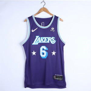 NBA Lakers 6 Lebon James Purple 75th Anniversary Men Jersey