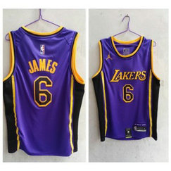 NBA Lakers 6 Lebron James Purple Jordan Men Jersey