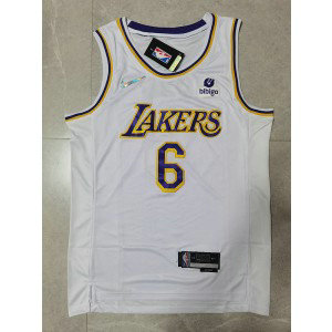 NBA Lakers 6 Lebron James White 75th Anniversary Men Jersey