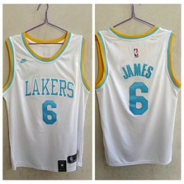 NBA Lakers 6 Lebron James White Blue Nike Men Jersey
