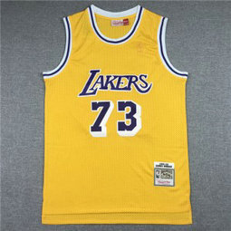 NBA Lakers 73 Dennis Rodman Yellow Throwback Men Jersey