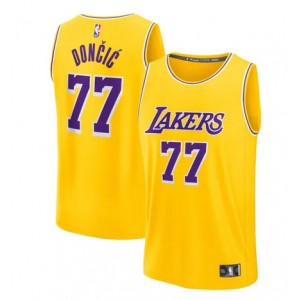 NBA Lakers 77 Luka Don?i? Yellow Men Jersey