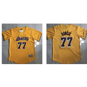 NBA Lakers 77 Luka Don?i? Yellow Throwback Men Jersey