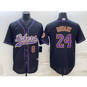 NBA Lakers 8 & 24 Kobe Bryant Black Baseball Men Jersey