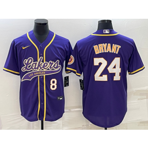 NBA Lakers 8 & 24 Kobe Bryant Purple Baseball Men Jersey