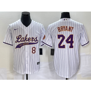 NBA Lakers 8 & 24 Kobe Bryant White Baseball Nike Men Jersey
