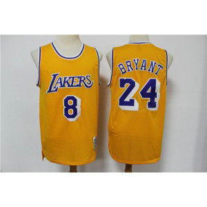 NBA Lakers 8 & 24 Kobe Bryant Yellow 2020 Hardwood Classics Men ersey