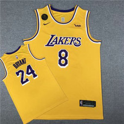 NBA Lakers 8 & 24 Kobe Bryant Yellow Men Jersey