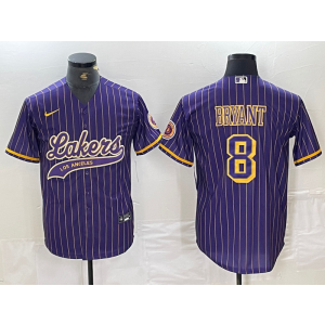 NBA Lakers 8 Kobe Bryant Purple Stripe Vapor Baseball Limited Men Jersey