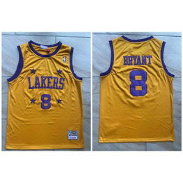 NBA Lakers 8 Kobe Bryant Throwback Gold Yellow Men Jersey