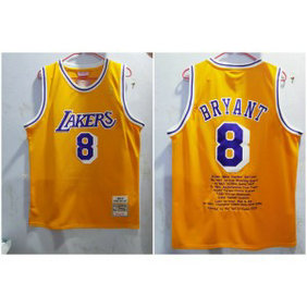 NBA Lakers 8 Kobe Bryant Yellow 1996-97 Hardwood Classics Men Jersey
