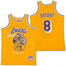 NBA Lakers 8 Kobe Bryant Yellow Hardwood Classics Skull Edition Men Jersey