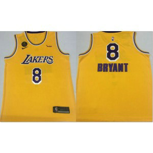 NBA Lakers 8 Kobe Bryant Yellow KB Patch Men Jersey