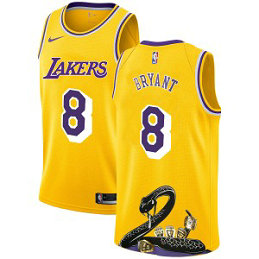 NBA Lakers 8 Kobe Bryant Yellow Nike R.I.P Fashion Men Jersey
