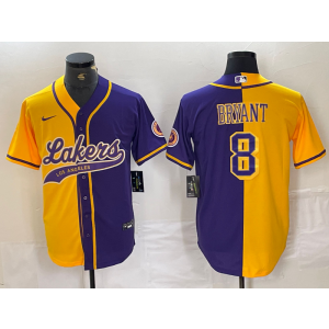 NBA Lakers 8 Kobe Bryant Yellow Purple Split Vapor Baseball Limited Men Jersey