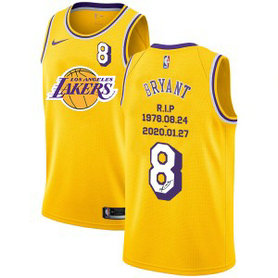 NBA Lakers 8 Kobe Bryant Yellow R.I.P Signature Men Jersey