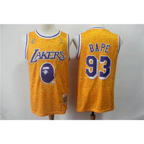 NBA Lakers 93 Bape Yellow Hardwood Classics Men Jersey