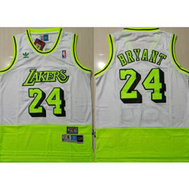 NBA Lakers Bape 24 Kobe Bryant White Fluorescent Green Split Hardwood Classics Men Jersey