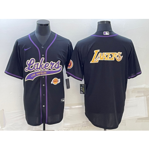 NBA Lakers Blank Black Baseball Logo Men Jersey 1