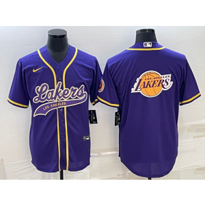 NBA Lakers Blank Purple Baseball Logo Men Jersey 1
