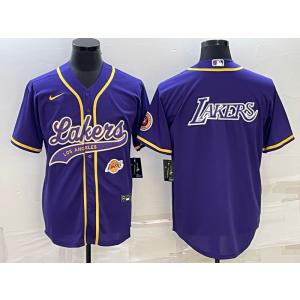 NBA Lakers Blank Purple Baseball Logo Men Jersey 2