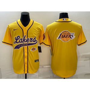 NBA Lakers Blank Yellow Baseball Logo Men Jersey 1