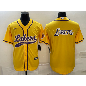 NBA Lakers Blank Yellow Baseball Logo Men Jersey